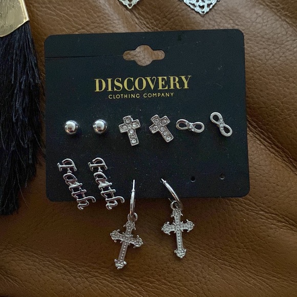 Earrings silver color dangling earrings, black tassel earrings, set of assorted - Picture 3 of 5